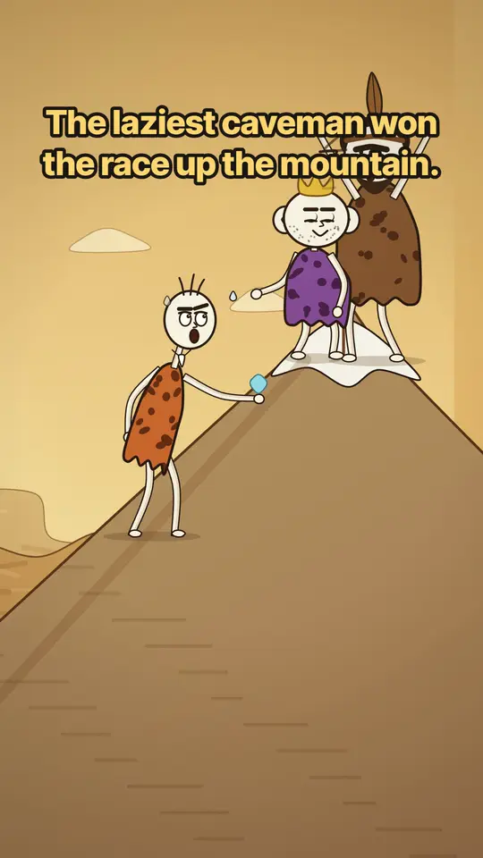 The Slowest Climber: The laziest caveman won the race up the mountain.